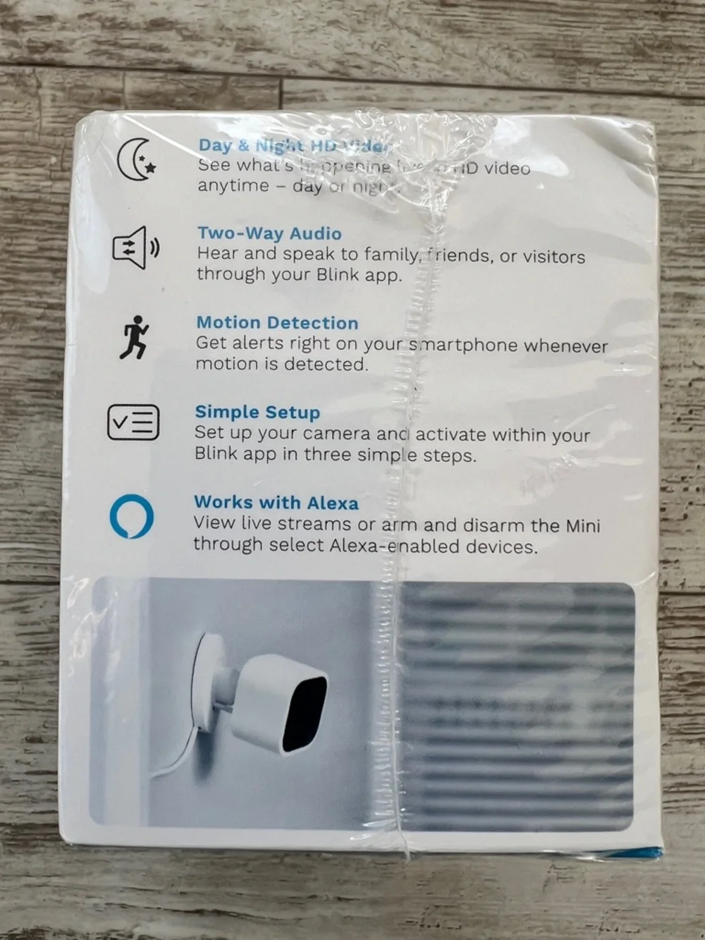 Blink Mini Compact indoor plug-in smart security camera 1080p HD, New/Sealed
